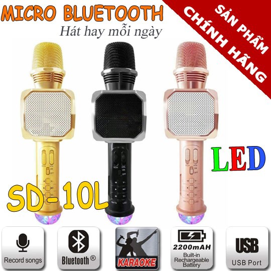 Micro kèm loa Bluetooth Karaoke  SD10 THÊM  led 7 MÀU