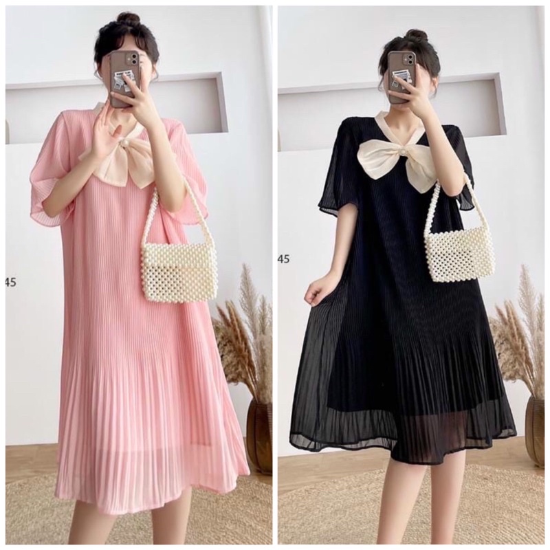 Váy bầu đầm bầu thời trang công sở thiết kế đẹp chất voan tơ dập ly dáng suông sành điệu [giá sỉ]