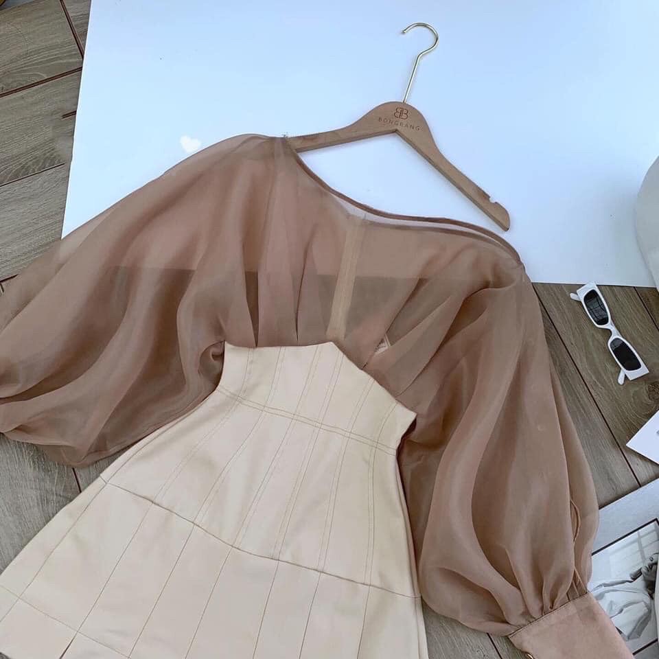 Đầm tiểu thư lệch vai chân váy xếp ly cao cấp Fanci Dress