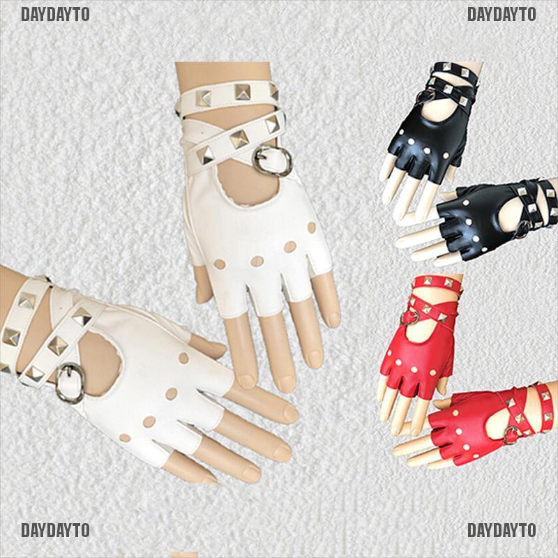 Găng Tay Da Hở Ngón Đính Đinh Tán Phong Cách Punk Dành Cho Nữ