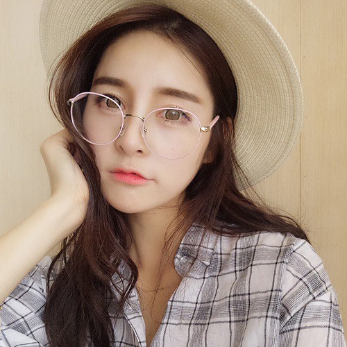 Mắt Kính Gọng 2 Viền Nhựa Và Kim Loại Màu Vàng Form Tròn Phong Cách Cổ Điển