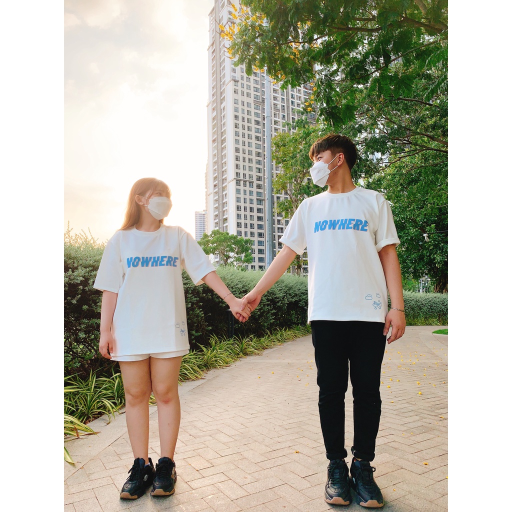 Áo Thun Tay Lỡ Unisex in NOWHERE trắng form rộng họa tiết máy bay chất liệu thun mát