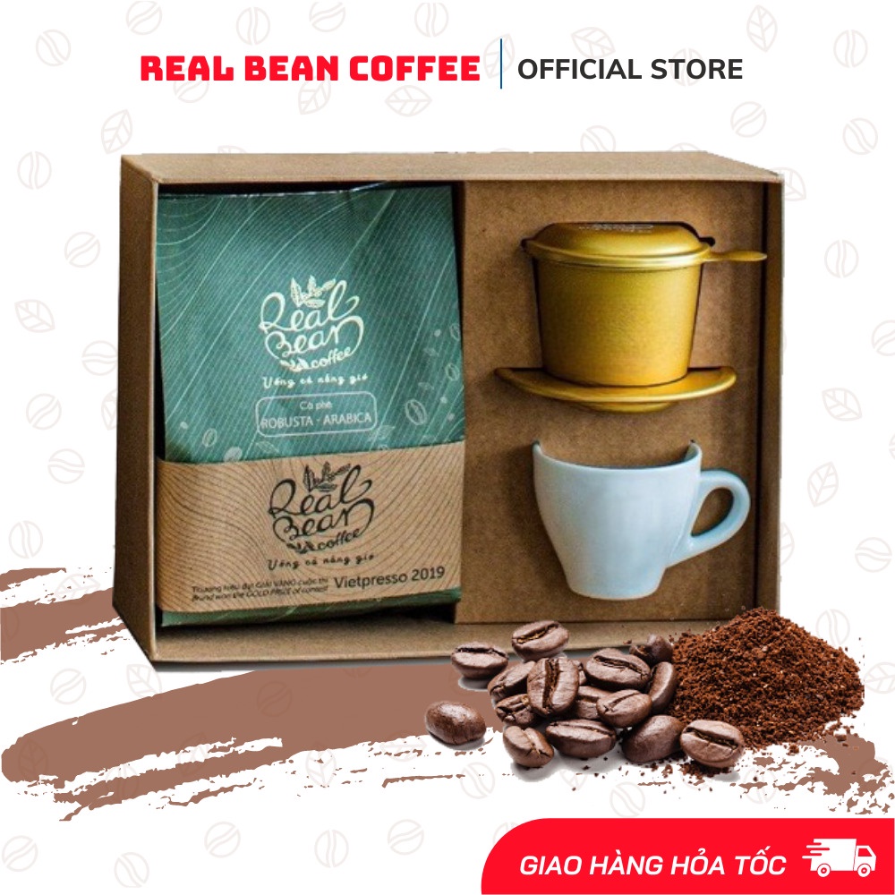 Hộp quà tặng Real Bean Coffee Combo Gift Set Cà phê rang xay nguyên chất Robusta-Arabica