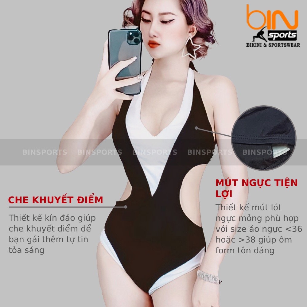 Bikini Nữ Một Mảnh Body Khoét Eo Viền Trắng Freesize Bin Sports BHV029