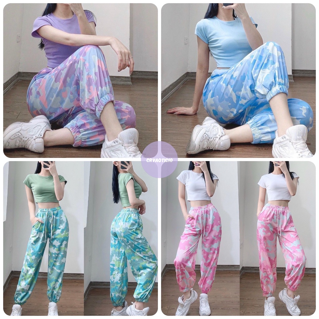 Set áo croptop + quần jogger loang màu rằn ri cực xinh cryaotic10