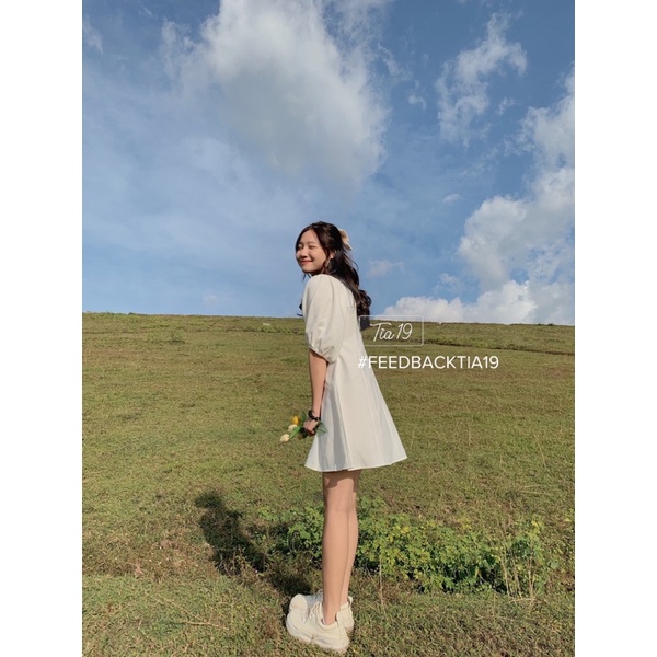 Váy cổ vuông tay bồng Tia19. Đầm trễ vai dáng xoè ulzzang ( Ảnh thật) | BigBuy360 - bigbuy360.vn