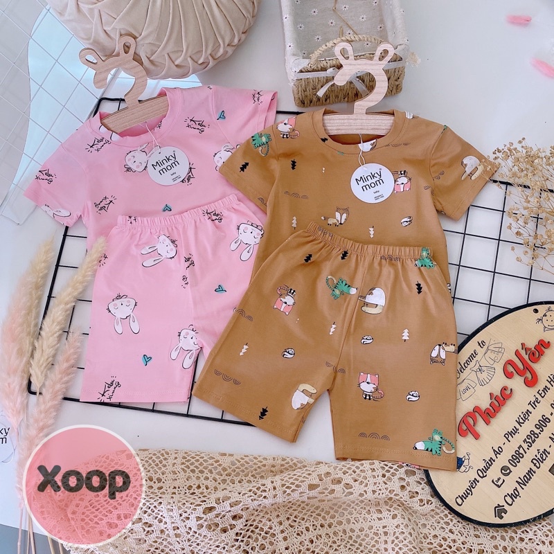 Sale !!Bộ Cộc Tay Cotton 100% Hàng Minky Mom In Toàn Thân  Họa Tiết Ô Tô Xanh Ngọc- Bò Sữa Cho Bé (Sz 8-18kg)( 1467)