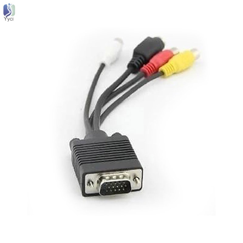 Yy VGA SVGA to S-Video 3 RCA AV TV Out Cable Adapter Converter for PC Computer Laptop @VN