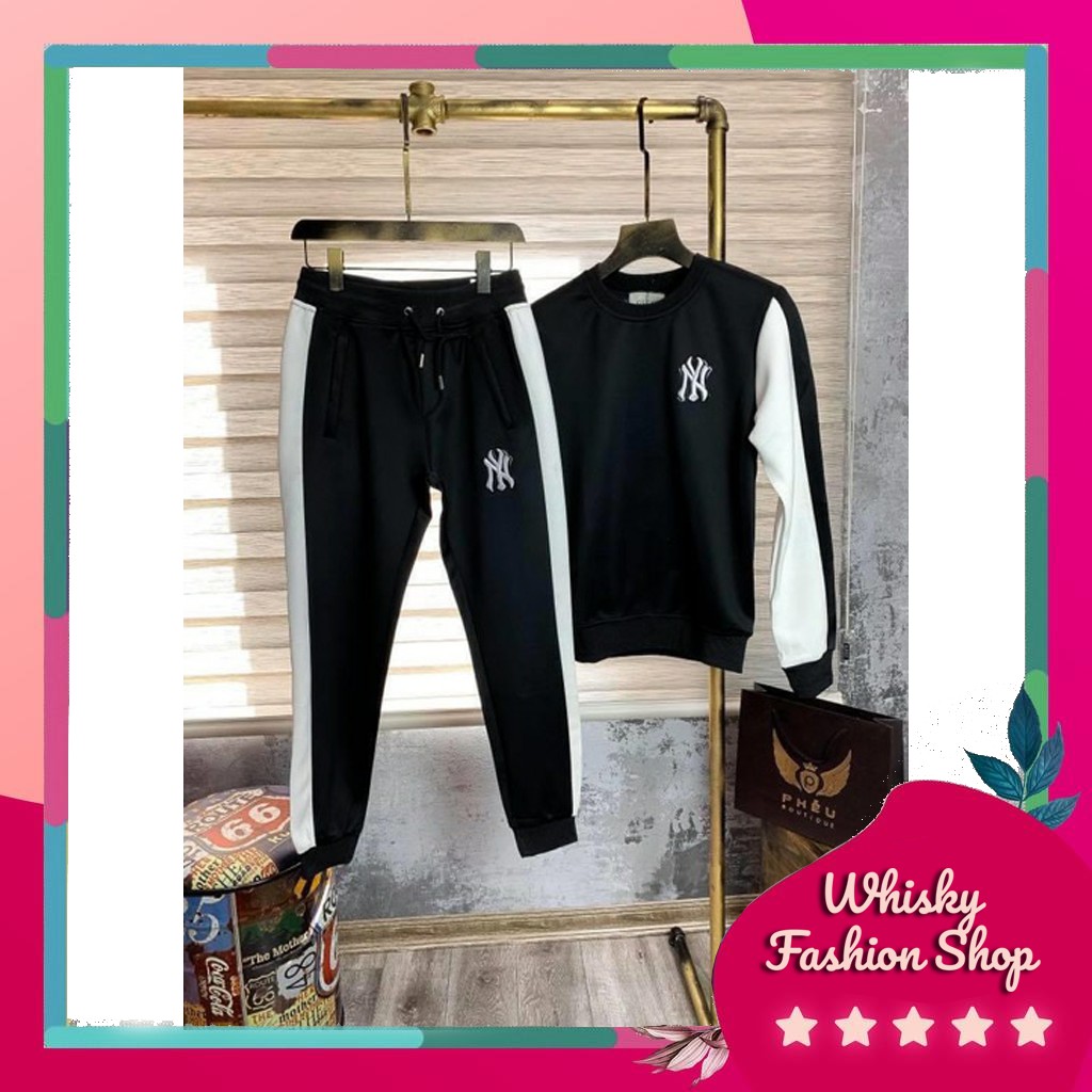 [ Kèm ảnh thật ] Bộ quần áo nỉ nam , Bộ thể thao nam N-Y phối tay trắng