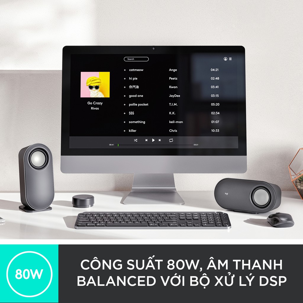 Loa máy tính Bluetooth Logitech Z407 - Đa kết nối (USB, AUX, Bluetooth), công suất 80W