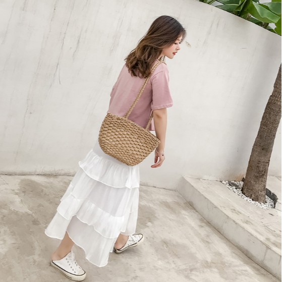 Labonia-Túi đan cói xách tay kiểu dáng đơn giản thanh lịch dành cho nữ