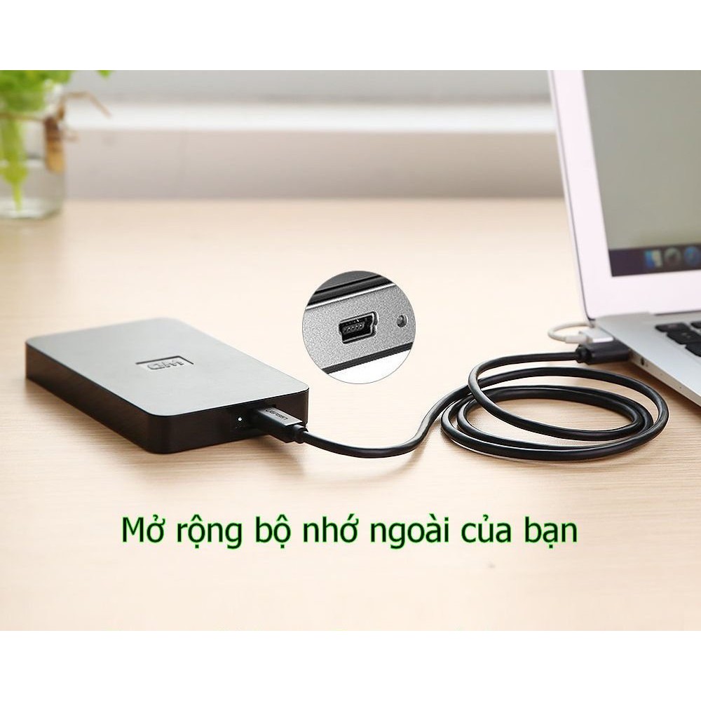 _Dây USB 2.0 sang Mini USB mạ vàng chính hãng ugreen dành cho cho máy ảnh, HDD Box,TV box, Máy nghe nhạc