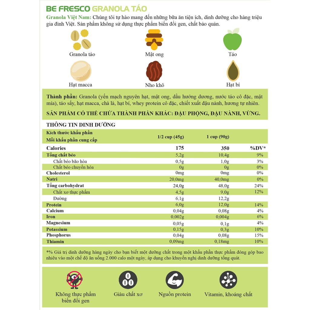 Ngũ Cốc Ăn Kiêng Granola Vị Táo Mix Hạt Macca Befresco | BigBuy360 - bigbuy360.vn