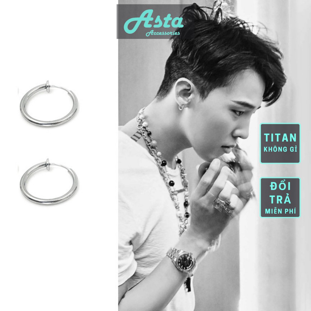 Khuyên tai nam tròn dạng kẹp KC Asta Accessories màu bạc đen đẹp - HT KC (1 chiếc)