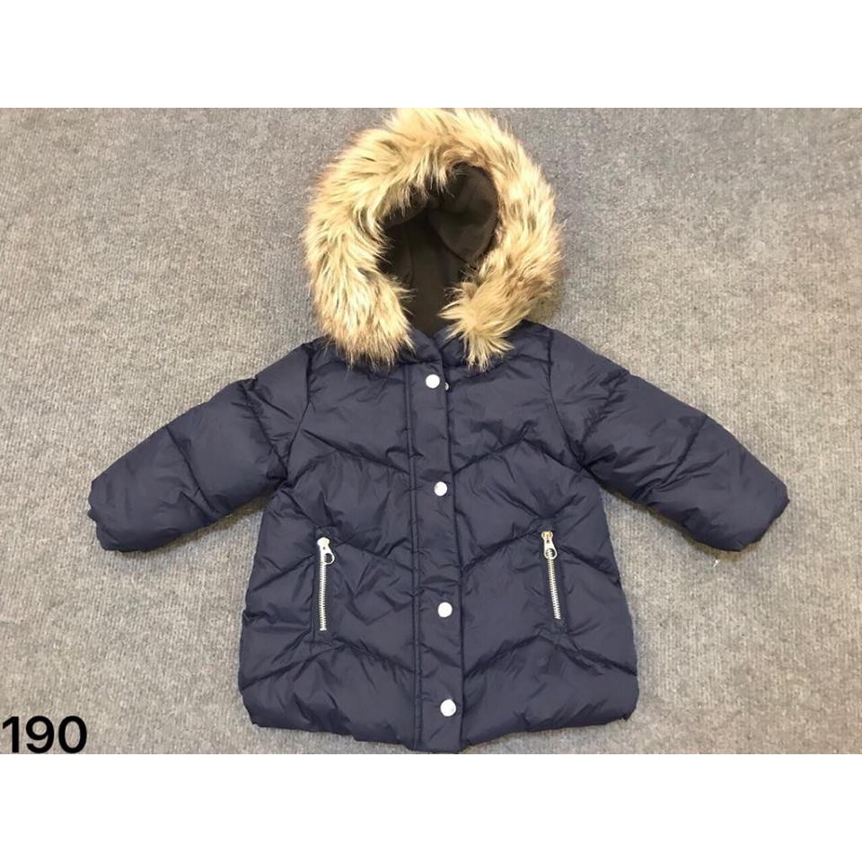 Áo khoác phao parka zara mũ lông bé trai, bé gái 3 màu vàng, đỏ, than