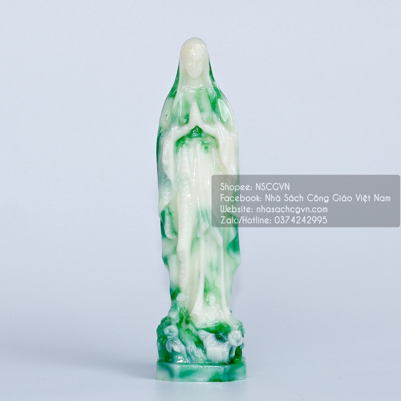 Tượng cẩm thạch Đức Mẹ Maria, Mẹ Lộ Đức 12cm để xe ô tô, để bàn N36-1 Quà tặng Công Giáo