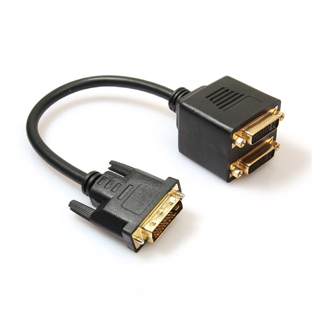 A DVI Splitter Adaptor DVI-D Male to Dual 2 DVI-I Female Video Y Splitter Cable