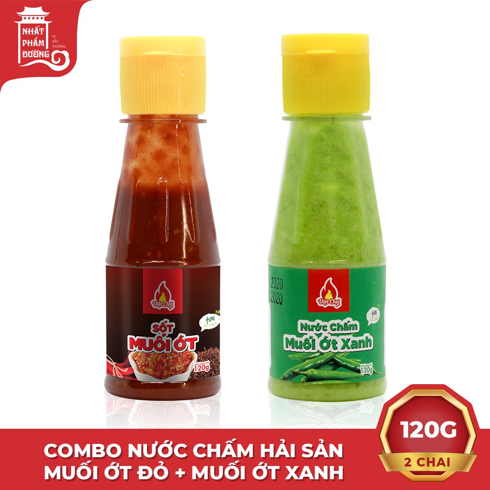 Combo 2 chai nước chấm hải sản muối ớt xanh , muối ớt đỏ 120g - Gia vị nước chấm lẩu nướng