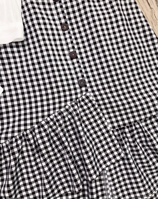 Chân váy đuôi cá kẻ caro đen trắng- Hình thật