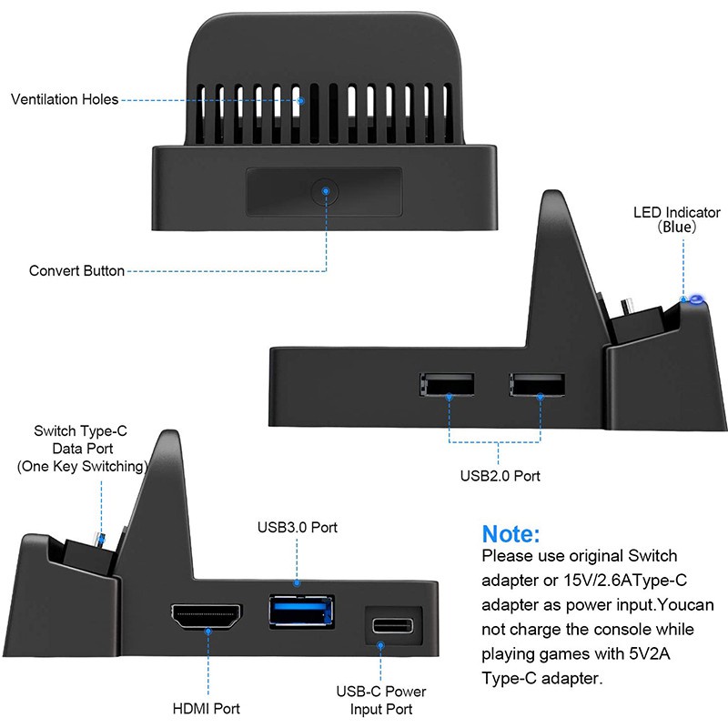 Bộ Đế Sạc Mini Cho Máy Chơi Game Nintendo Switch Kèm Cổng Usb 3.0