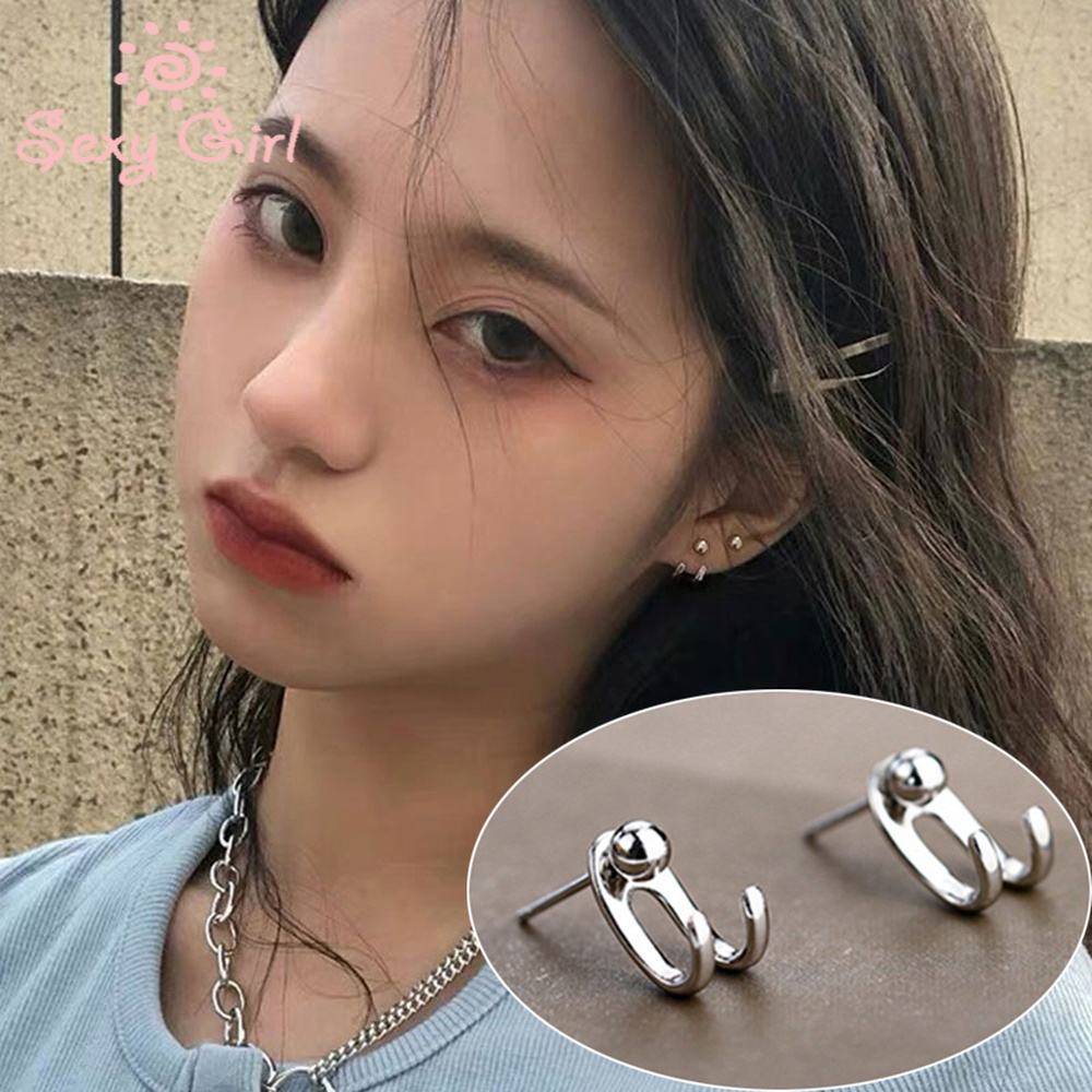 Hoa Tai Kim Loại Màu Bạc Thiết Kế Đơn Giản Cho Nữ