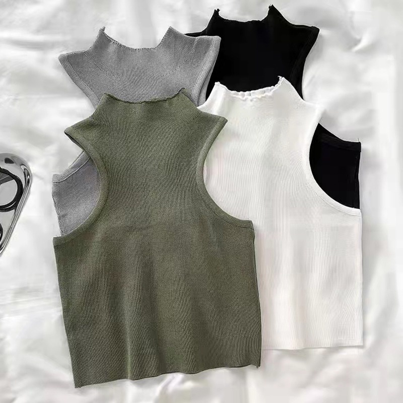 Áo Croptop Không Tay Màu Sắc Trơn Thiết Kế Nhẹ Nhàng Dành Cho Nữ