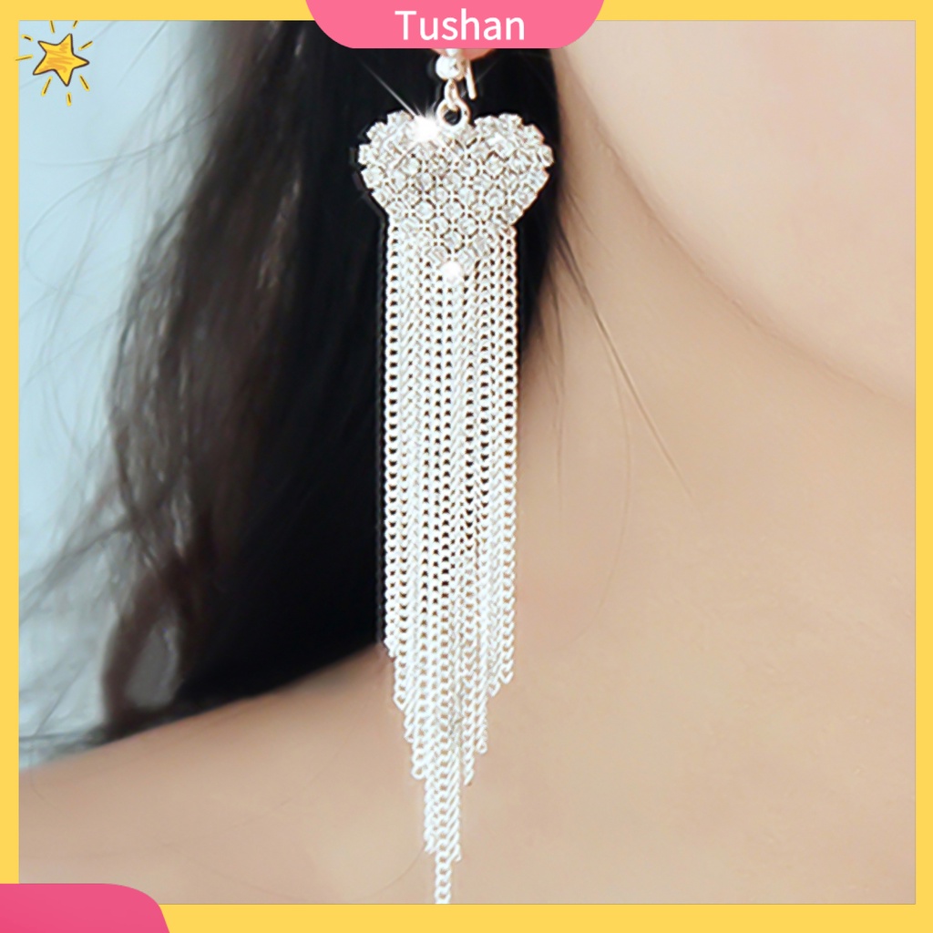 Bông tai tua rua hình trái tim đính đá thời trang dành cho nữ