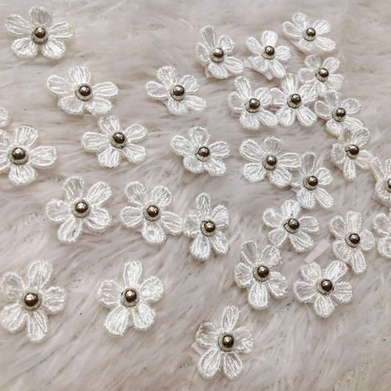 Set 15 hoa mai thêu đính cườm bạc kim sa dễ thương kết trang trí áo dài váy đầm