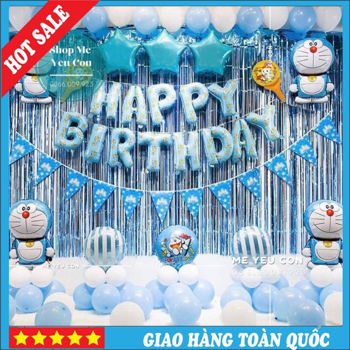 Trang Trí Sinh Nhật Hình Doremon (Doraemon) Cho Bé HOT SALE, Đầy Đủ Như Hình Tặng Kèm Đồ Bơm Đơn Giản Dễ Làm