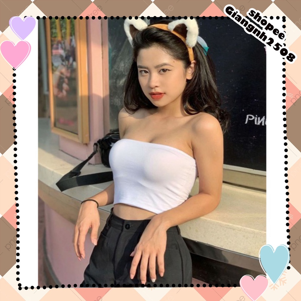 A016 Áo quây ngực ống tube crt đen trắng dáng ngắn co giãn sexy, Áo lót bra croptop không dây thun phông trơn ôm body