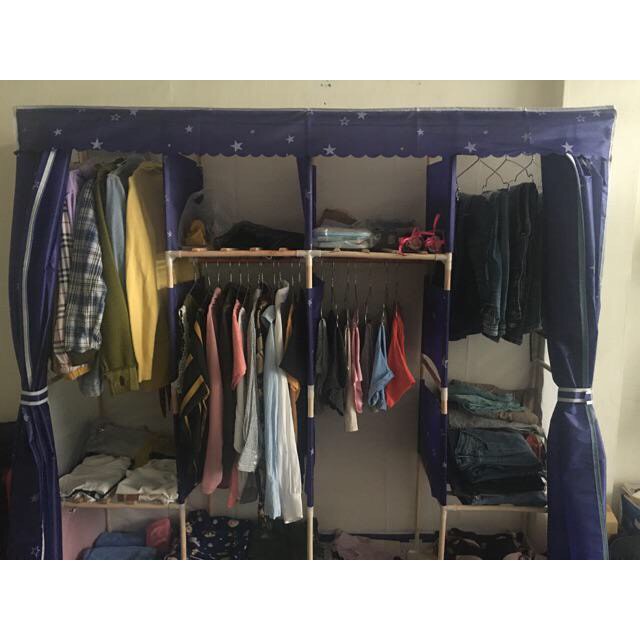 Tủ quần áo FREESHIP Tủ vải đựng quần áo - tủ vải khung gỗ 4 buồng 8 ngăn size 1.7m cao cấp