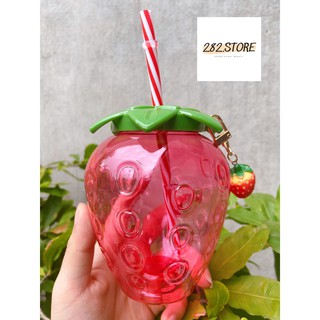 HOT TREND - BÌNH NƯỚC HÌNH QUẢ DÂU TÂY SIÊU XINH SIÊU CUTE 500ML tặng kèm phụ kiện