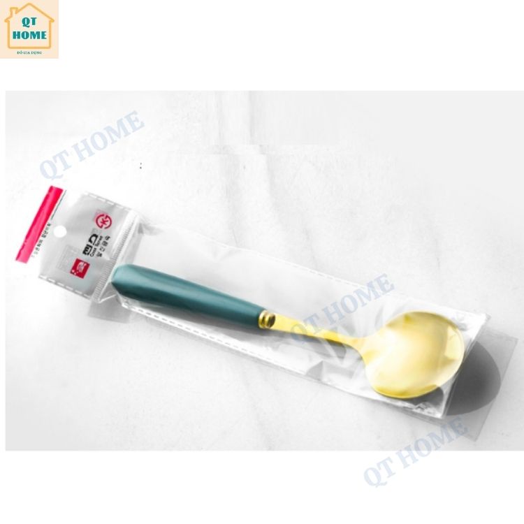 Dụng cụ ăn, Thìa / Muỗng, Dĩa / Nĩa, Đũa, Chất Liệu Inox Mạ Vàng, Cán Sứ Cao Cấp, Màu Xanh Cổ Vịt Sang Trọng