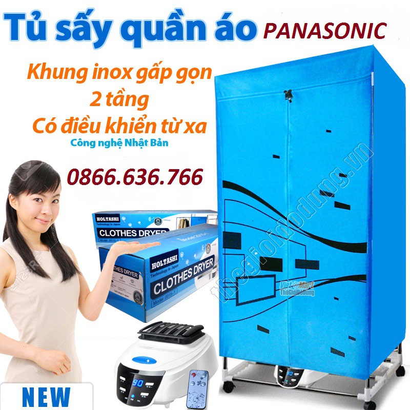 Máy sấy quần áo Panasonic khung inox 2 tầng có điều khiển.BH 1 năm