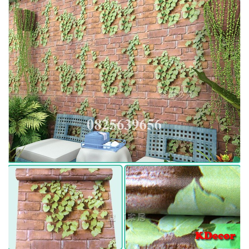 [Hàng Đẹp] 10m Giấy dán tường Dây leo tường gạch đỏ, rộng 45cm có sẵn keo