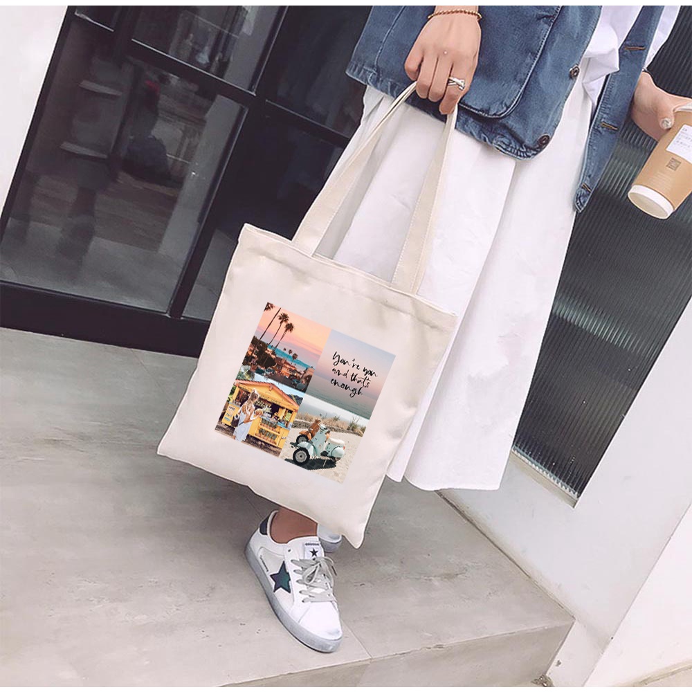 Túi Vải Tote GINKO Kiểu Basic dây kéo In Hình 4 in Summer G117