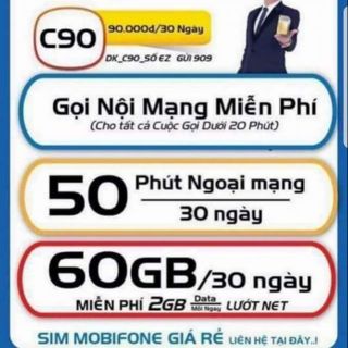 sim Mobifone tk 60gb / miễn phí gọi nội mạng