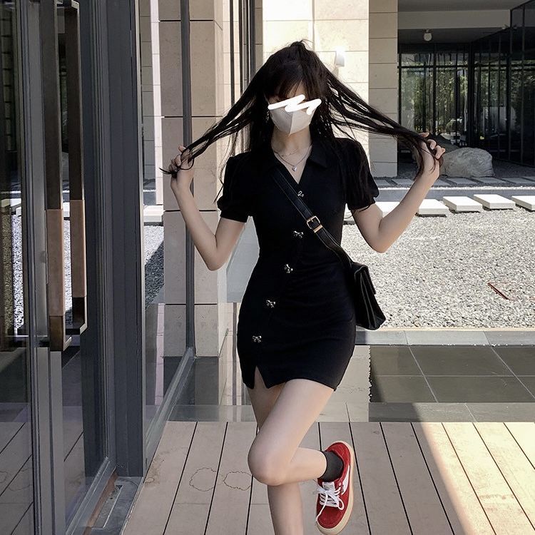 SUXI Váy body Cổ Chữ V Màu Sắc Đơn Giản Quyến Rũ Cho Nữ