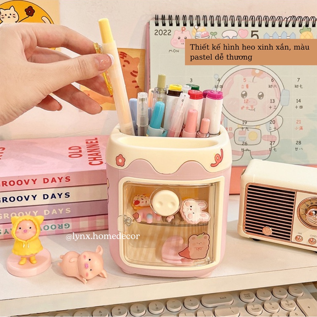 Ống Cắm Bút + Tủ Để Đồ Đa Năng 2in1 Hình Lợn Dễ Thương Màu Pastel Kẹo Ngọt Lynx Home
