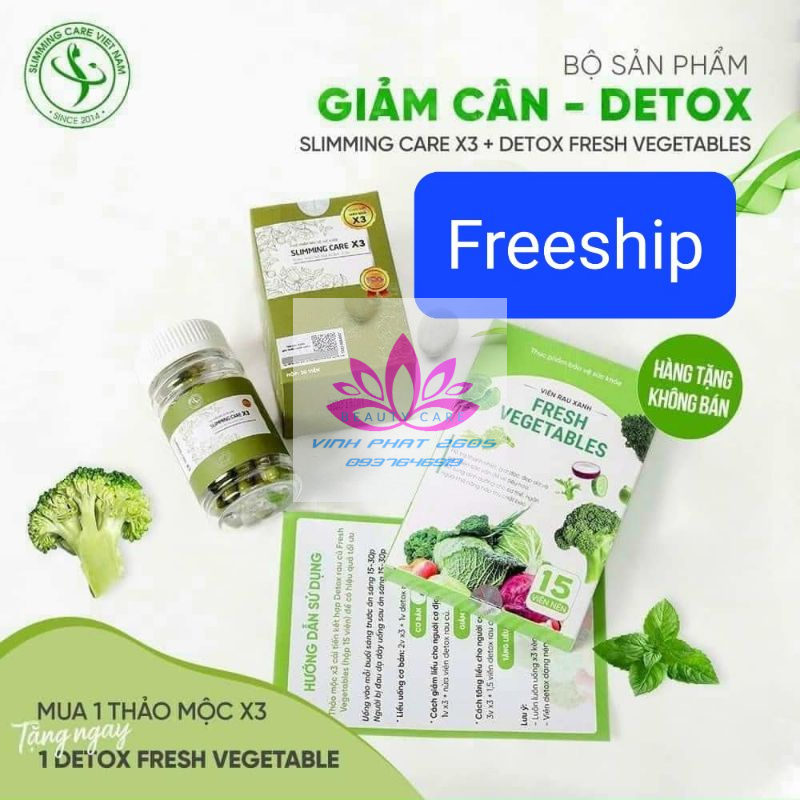 (HÀNG CHÍNH HÃNG)VIÊN UỐNG THẢO MỘC SLIMMING*CARE X3 TẶNG KÈM DETOX
