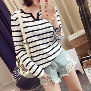 Áo Thun Nữ Dài Tay Họa Tiết Sọc Ngang