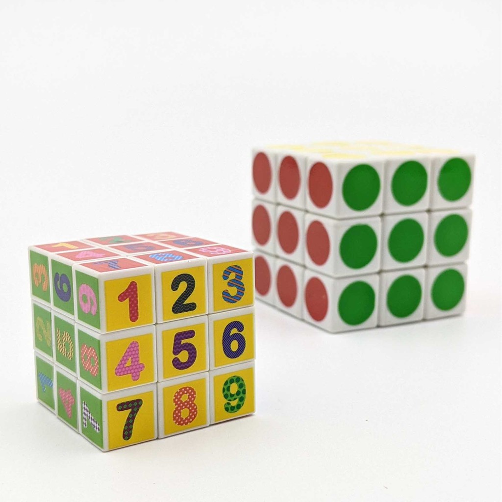 Combo 2 RUBIK 3x3 chữ số và chấm bi - Rubic 3 Tầng Stickerless