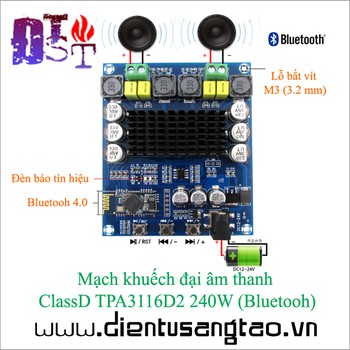 Mạch khuếch đại âm thanh Bluetooh ClassD TPA3116D2 240W