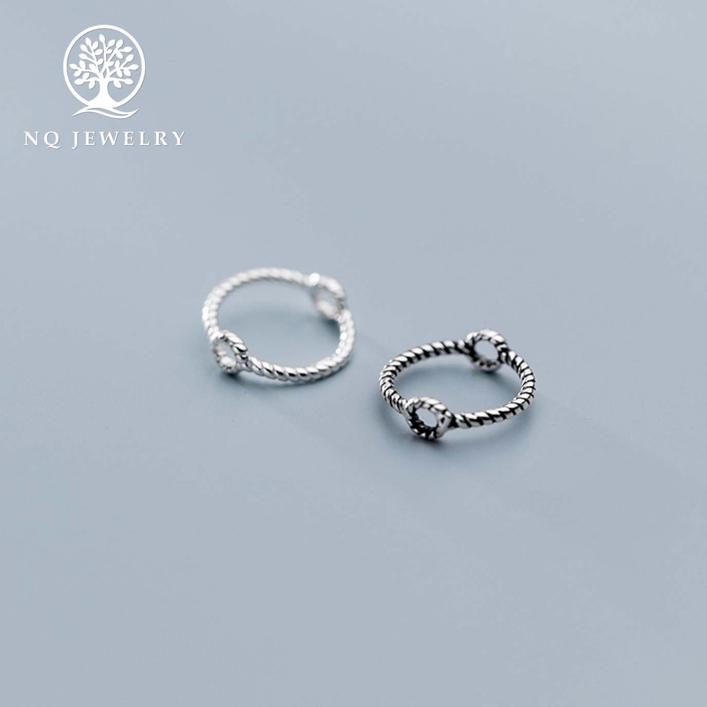 Charm bạc tròn xoắn lồng hạt xỏ ngang (bạc trắng) - NQ Jewelry