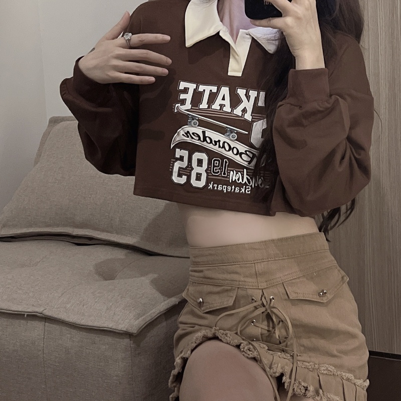 Áo Nỉ Nữ Dài Tay Cổ Bẻ Form Rộng Thời Trang Hàn