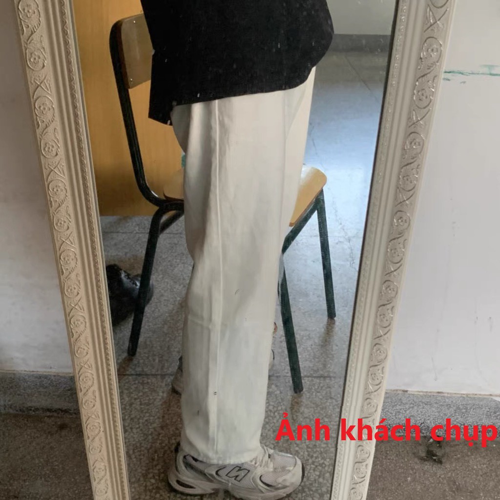 Quần jean ống rộng trơn màu trắng, Video ảnh THẬT quần bò nam nữ unisex