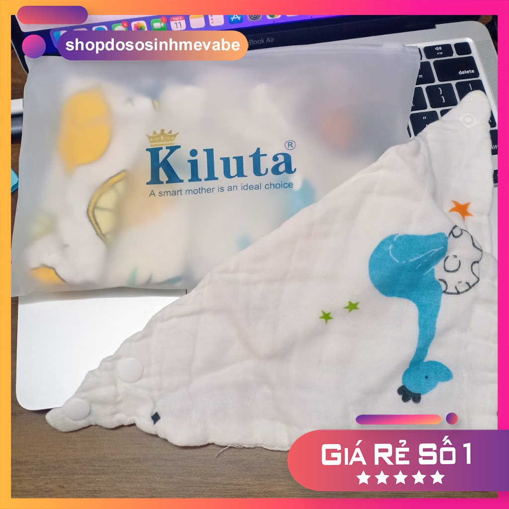 Set 5 Yếm xô nhăn KILUTA 6 lớp hình tam giác có cúc bấm / Khăn Yếm ăn cho bé yêu