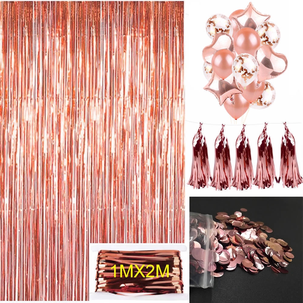 Bộ sản phẩm rèm hoa giấy tua rua màu vàng hồng trang trí tiệc tiện dụng