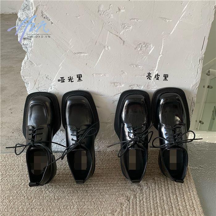 Giày Da Mũi Vuông Cột Dây Phong Cách Anh Quốc Thời Trang 2022 Cho Nữ