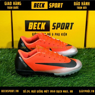 Giày Bóng Đá TQ Trẻ Em Mercurial Academy CR7 Cam Đỏ Gót Đen TF